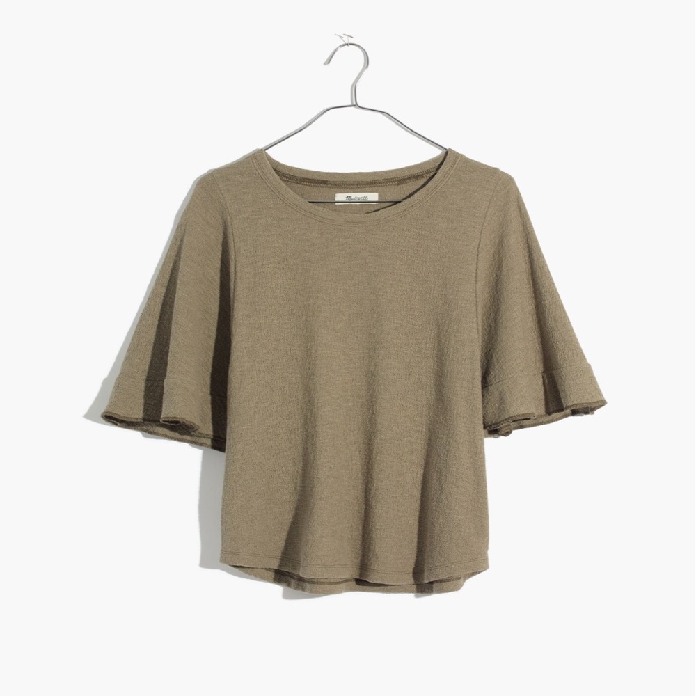 Madewell Texture & Thread Flutter Sleeve Top in Tundra / Sage Green size XS